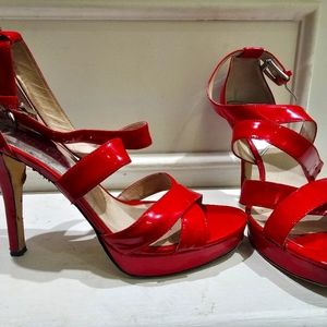 Michael Kors Red Patent Leather platform strappy pumps